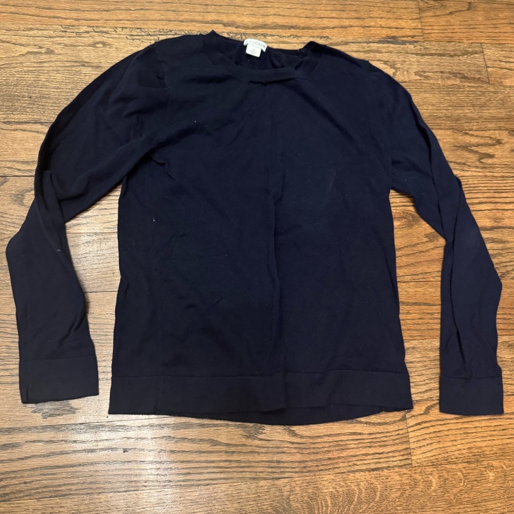 J.Crew Navy Crewneck Long Sleeve Top Medium 100% Cotton Classic Essential